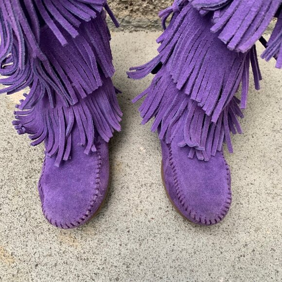 MINNETONKA Purple Fringe Boots Girls 12 Purple Toddler Girl Boho Moccasin Boot - Picture 5 of 11